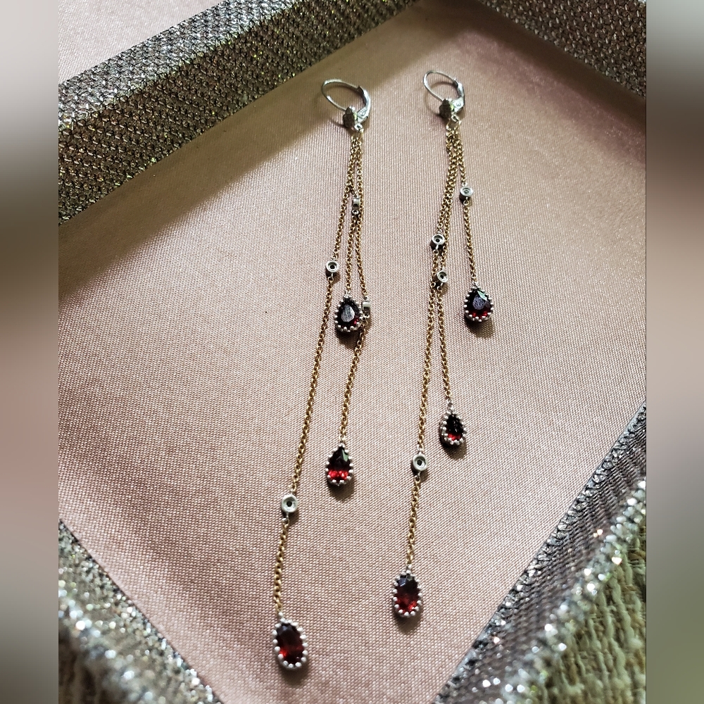 14k Gold Diamond and Garnet Earrings - Picture 2 of 14